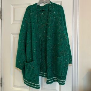 Anthropologie Varsity Striped Cardigan- kelly green